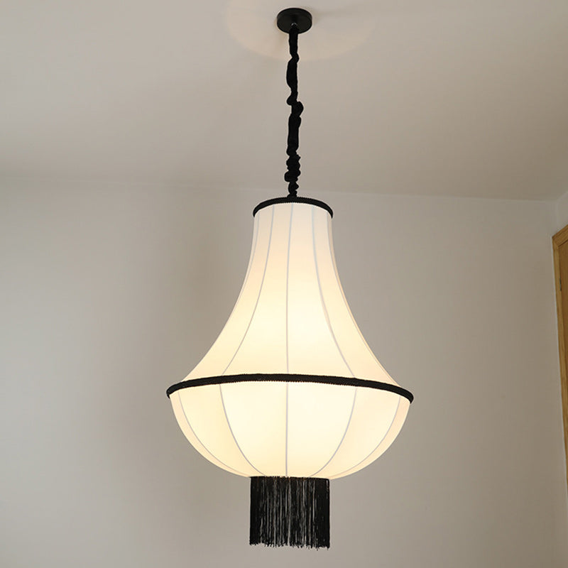 Modern Art Deco Lantern Shape Fabric Hardware 1 - Light Chandelier For Bedroom