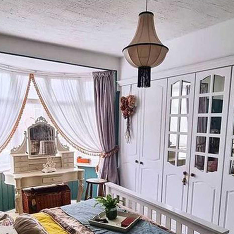 Modern Art Deco Lantern Shape Fabric Hardware 1 - Light Chandelier For Bedroom