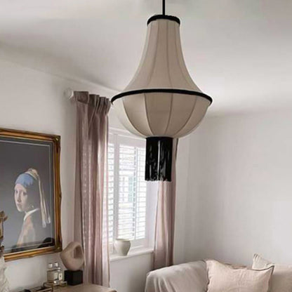 Modern Art Deco Lantern Shape Fabric Hardware 1 - Light Chandelier For Bedroom