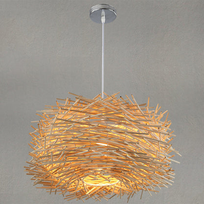 Contemporary Creative Hand Woven Rattan Bird's Nest 1 - Light Pendant Light For Dining Room