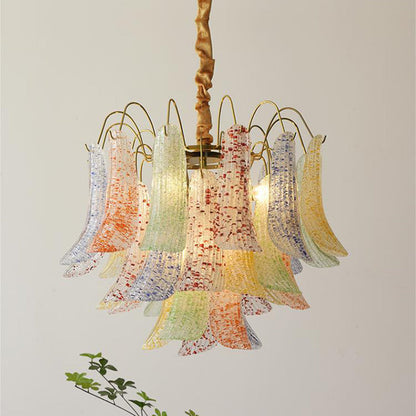 Traditional French Iron Glass Petal Shape 5/6 - Light Chandelier For Living Room