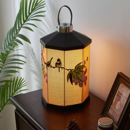 Traditional Vintage Embroidery Pattern Iron Fabric LED Table Lamp For Living Room
