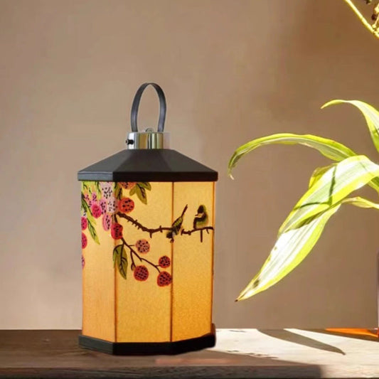 Traditional Vintage Embroidery Pattern Iron Fabric LED Table Lamp For Living Room