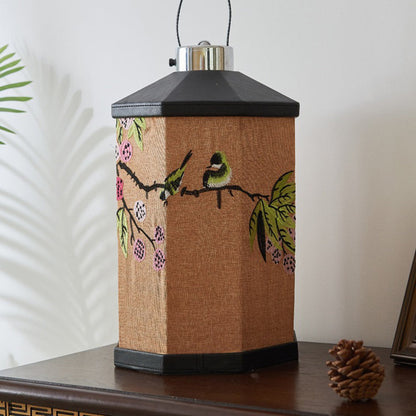 Traditional Vintage Embroidery Pattern Iron Fabric LED Table Lamp For Living Room