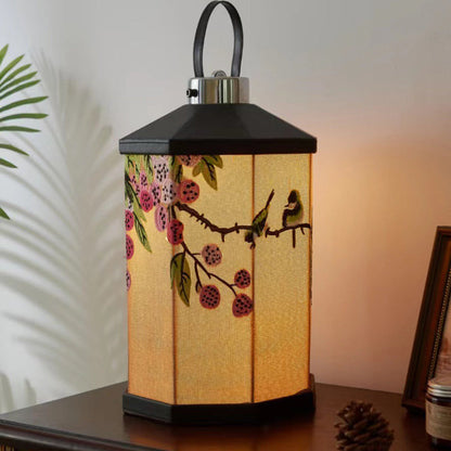 Traditional Vintage Embroidery Pattern Iron Fabric LED Table Lamp For Living Room