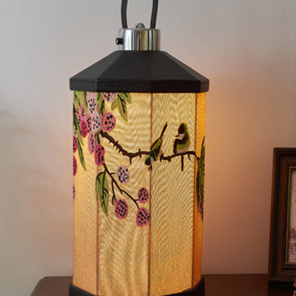 Traditional Vintage Embroidery Pattern Iron Fabric LED Table Lamp For Living Room