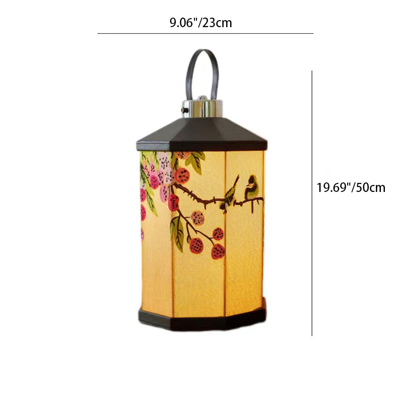Traditional Vintage Embroidery Pattern Iron Fabric LED Table Lamp For Living Room