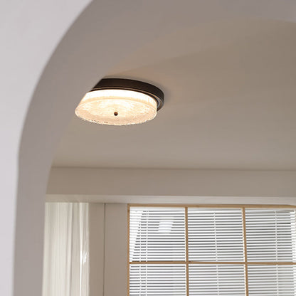 Traditional Vintage Round Iron Glass LED Flush Mount Ceiling Light For Living Room