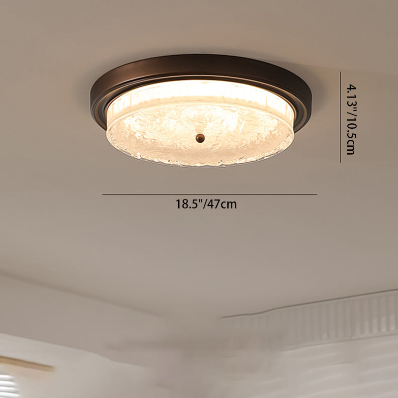 Traditional Vintage Round Iron Glass LED Flush Mount Ceiling Light For Living Room