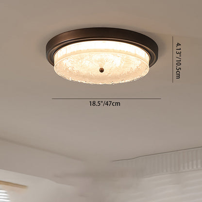 Traditional Vintage Round Iron Glass LED Flush Mount Ceiling Light For Living Room