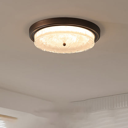 Traditional Vintage Round Iron Glass LED Flush Mount Ceiling Light For Living Room