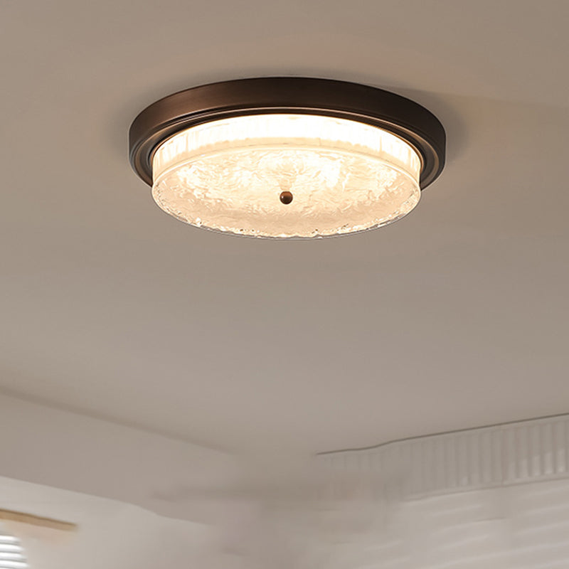 Traditional Vintage Round Iron Glass LED Flush Mount Ceiling Light For Living Room