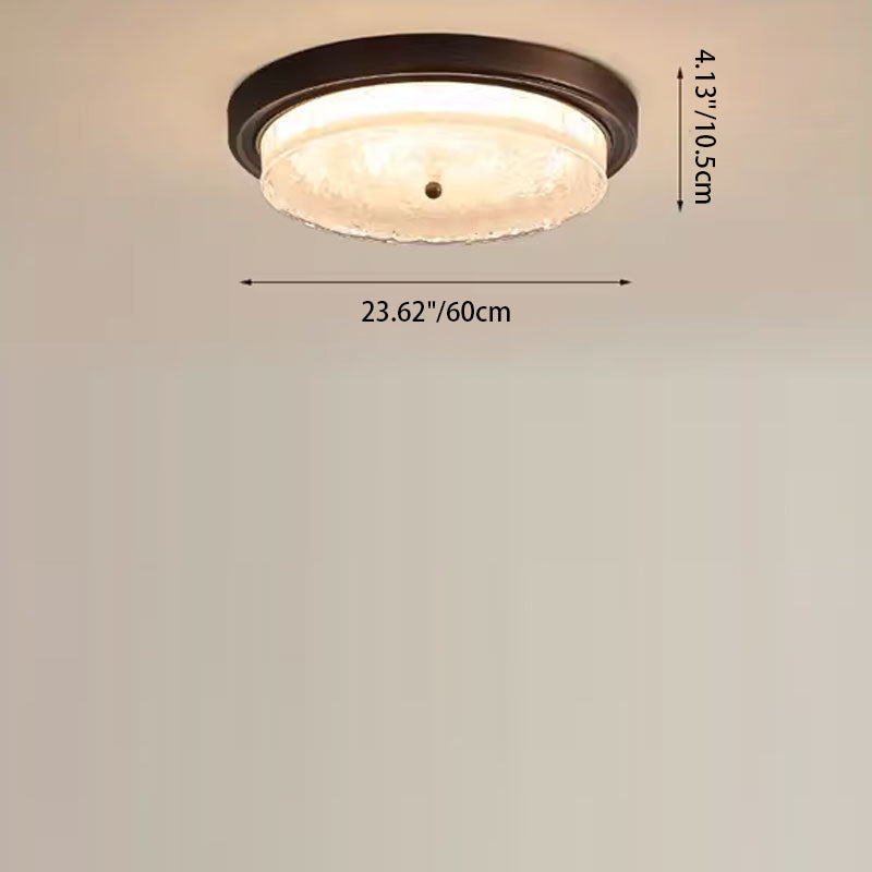 Traditional Vintage Round Iron Glass LED Flush Mount Ceiling Light For Living Room