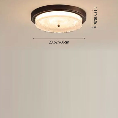 Traditional Vintage Round Iron Glass LED Flush Mount Ceiling Light For Living Room