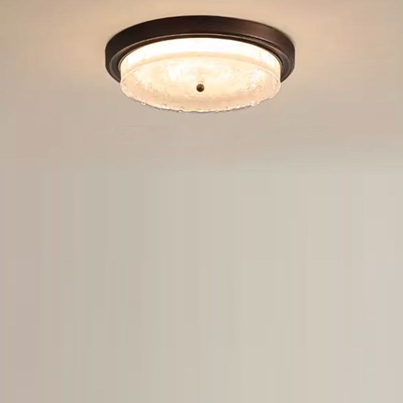 Traditional Vintage Round Iron Glass LED Flush Mount Ceiling Light For Living Room