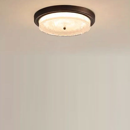Traditional Vintage Round Iron Glass LED Flush Mount Ceiling Light For Living Room