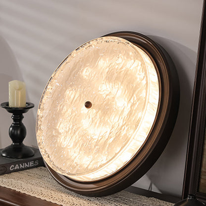 Traditional Vintage Round Iron Glass LED Flush Mount Ceiling Light For Living Room