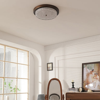 Traditional Vintage Round Iron Glass LED Flush Mount Ceiling Light For Living Room