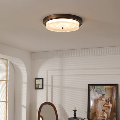 Traditional Vintage Round Iron Glass LED Flush Mount Ceiling Light For Living Room