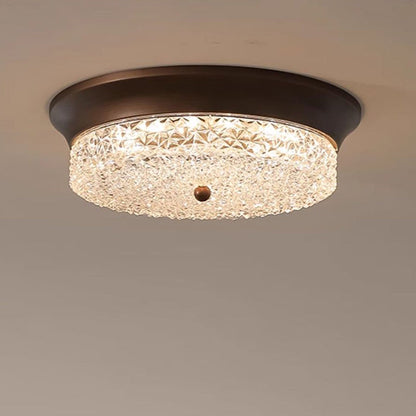 Traditional Vintage Round Iron Glass LED Flush Mount Ceiling Light For Living Room