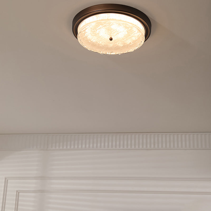 Traditional Vintage Round Iron Glass LED Flush Mount Ceiling Light For Living Room