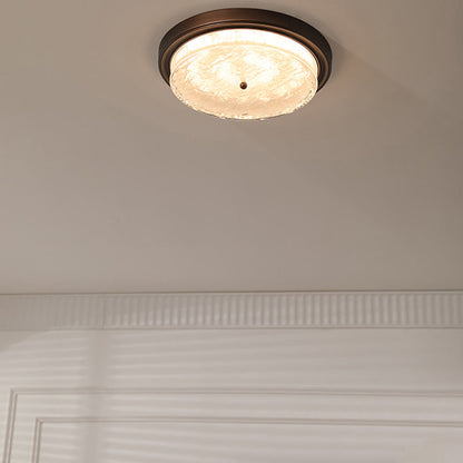 Traditional Vintage Round Iron Glass LED Flush Mount Ceiling Light For Living Room