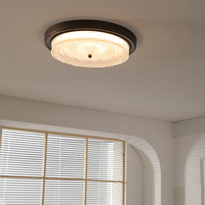Traditional Vintage Round Iron Glass LED Flush Mount Ceiling Light For Living Room