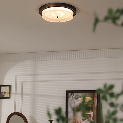Traditional Vintage Round Iron Glass LED Flush Mount Ceiling Light For Living Room