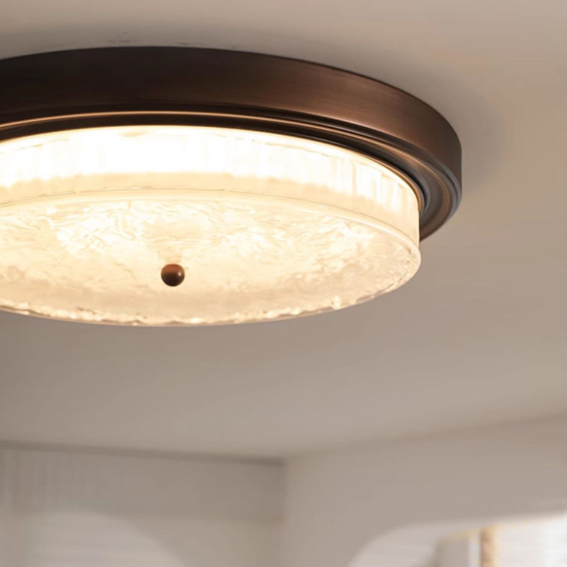 Traditional Vintage Round Iron Glass LED Flush Mount Ceiling Light For Living Room
