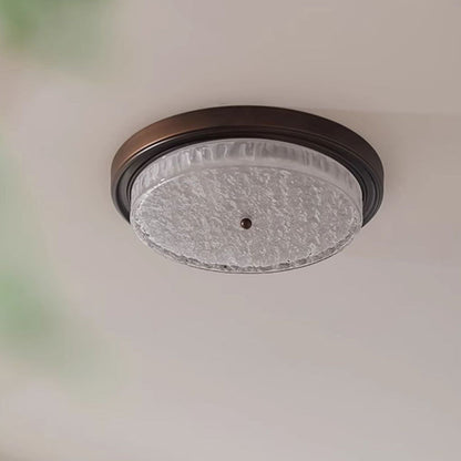 Traditional Vintage Round Iron Glass LED Flush Mount Ceiling Light For Living Room