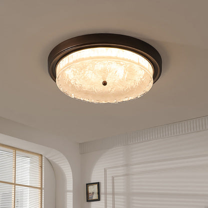 Traditional Vintage Round Iron Glass LED Flush Mount Ceiling Light For Living Room