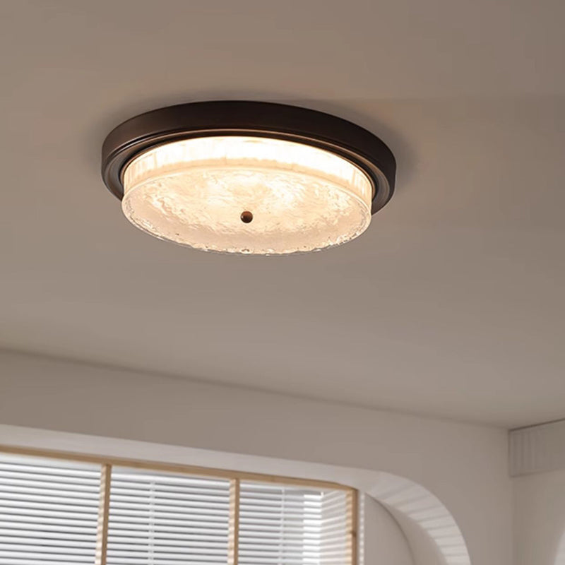 Traditional Vintage Round Iron Glass LED Flush Mount Ceiling Light For Living Room