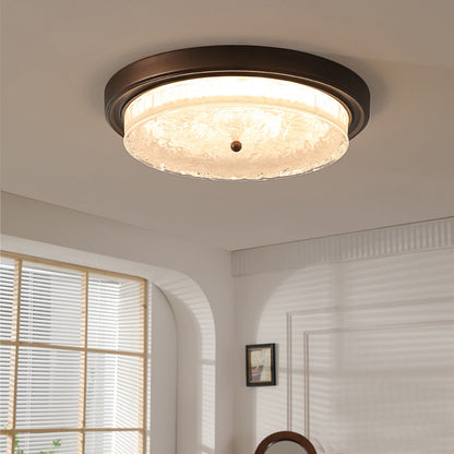 Traditional Vintage Round Iron Glass LED Flush Mount Ceiling Light For Living Room