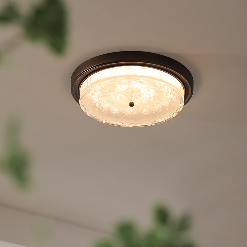 Traditional Vintage Round Iron Glass LED Flush Mount Ceiling Light For Living Room