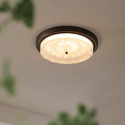 Traditional Vintage Round Iron Glass LED Flush Mount Ceiling Light For Living Room