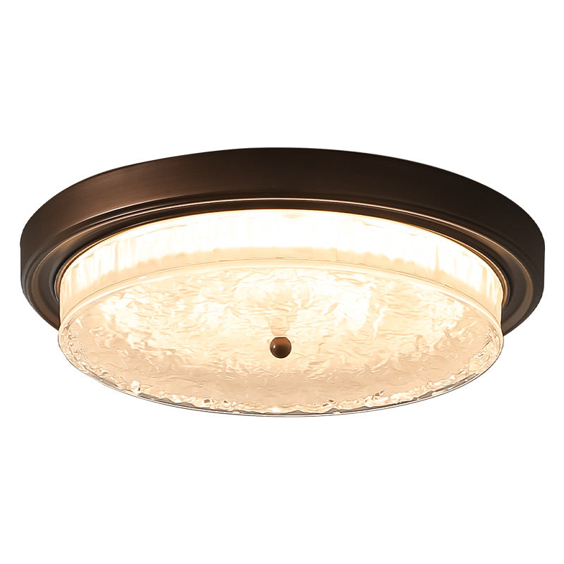 Traditional Vintage Round Iron Glass LED Flush Mount Ceiling Light For Living Room
