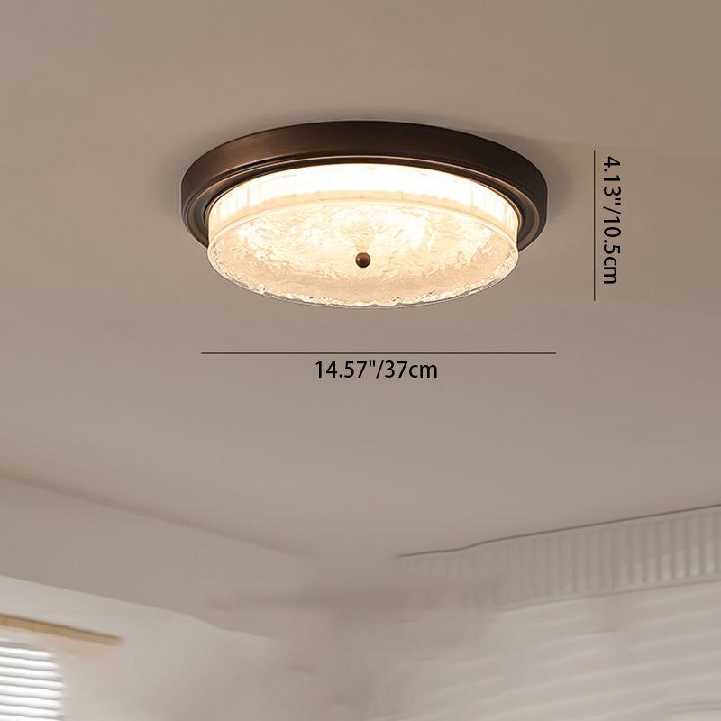 Traditional Vintage Round Iron Glass LED Flush Mount Ceiling Light For Living Room