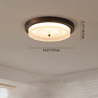 Traditional Vintage Round Iron Glass LED Flush Mount Ceiling Light For Living Room