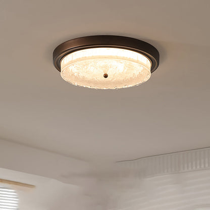 Traditional Vintage Round Iron Glass LED Flush Mount Ceiling Light For Living Room