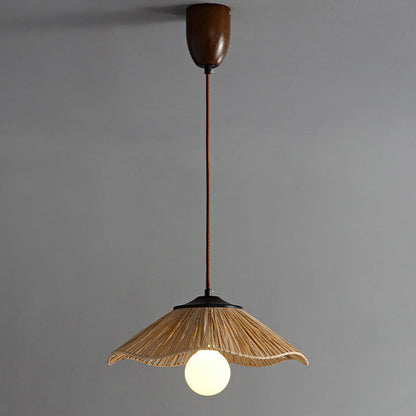 Traditional Chinese Umbrella Shape Grass Weaving Shade 1 - Light Pendant Light For Dining Room