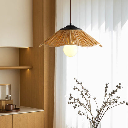 Traditional Chinese Umbrella Shape Grass Weaving Shade 1 - Light Pendant Light For Dining Room