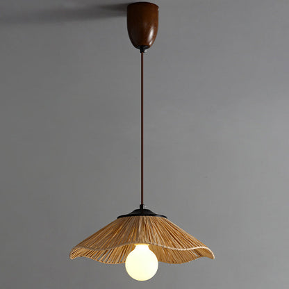 Traditional Chinese Umbrella Shape Grass Weaving Shade 1 - Light Pendant Light For Dining Room