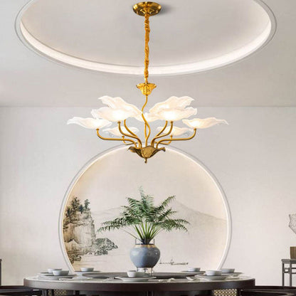 Traditional Chinese Lotus Copper Glass 6/9 - Light Chandelier For Dining Room