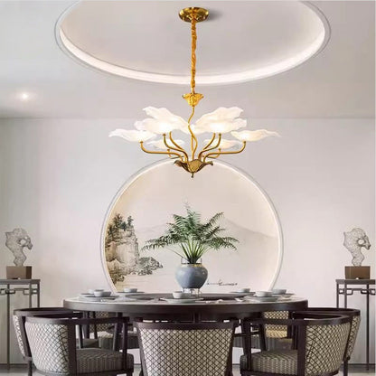 Traditional Chinese Lotus Copper Glass 6/9 - Light Chandelier For Dining Room