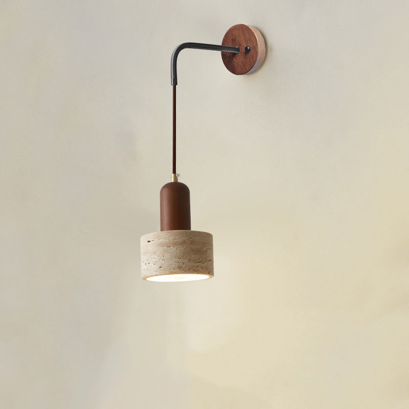 Modern Simplicity Yellow Travertine Walnut 1 - Light Wall Sconce Lamp For Bedroom