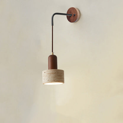 Modern Simplicity Yellow Travertine Walnut 1 - Light Wall Sconce Lamp For Bedroom
