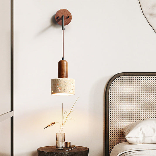 Modern Simplicity Yellow Travertine Walnut 1 - Light Wall Sconce Lamp For Bedroom