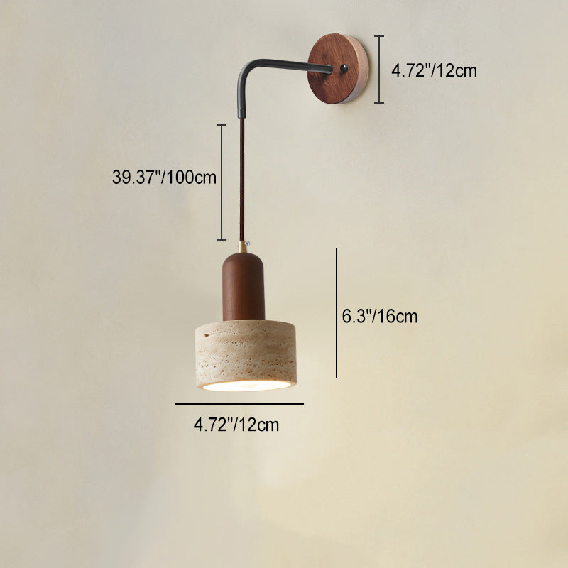 Modern Simplicity Yellow Travertine Walnut 1 - Light Wall Sconce Lamp For Bedroom