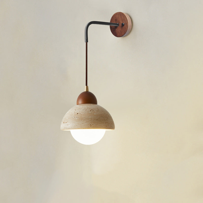 Modern Simplicity Yellow Travertine Walnut 1 - Light Wall Sconce Lamp For Bedroom