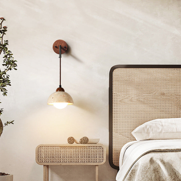 Modern Simplicity Yellow Travertine Walnut 1 - Light Wall Sconce Lamp For Bedroom